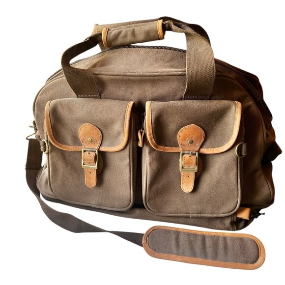 Cabelas Brown Canvas & Leather Travel Bag With Dual Pockets Collapsible bottom - Picture 2 of 16